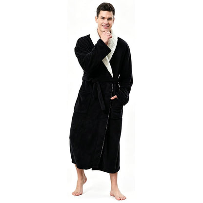 KEMUSI Hooded Herringbone Men's Soft Spa Full Lenght Bathrobe,Comfy Full Length Warm Nightdress
