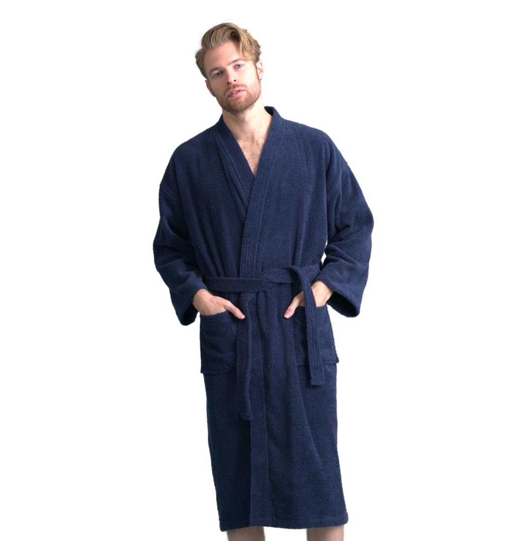 Men's Absorbent Kimono Bathrobe, 100% Turkish Cotton Terry