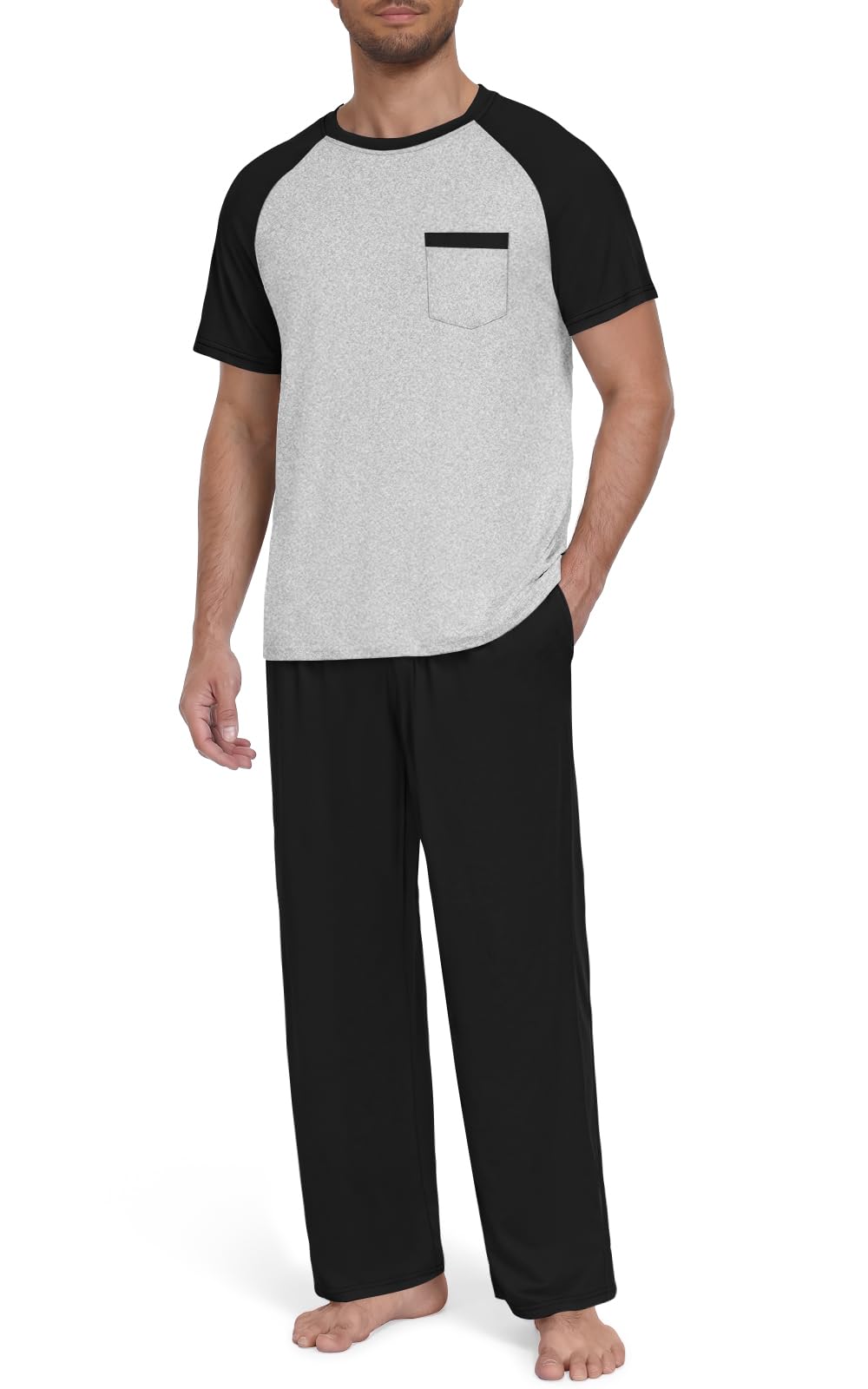 Yincro Mens Pajama Set Short Sleeve Pjs with Pocket Sleepwear Loungewear