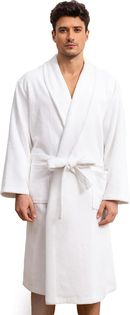 Men's Towel Robe with Shawl Collar Bathrobe, Absorbent Terry Cloth Robe for Men with Pockets, Quick-Dry Home Spa