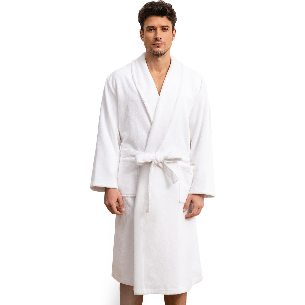 Men's Towel Robe with Shawl Collar Bathrobe, Absorbent Terry Cloth Robe for Men with Pockets, Quick-Dry Home Spa