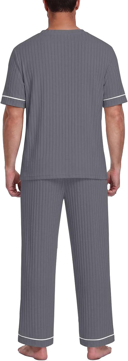 Mens Pajamas Sets Lightweight Lounge Set Soft Sleepwear Pjs S-3XL