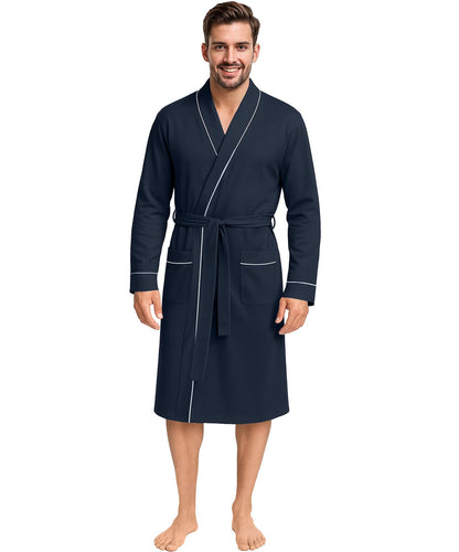 Cotton Blend Lightweight Knit Robe for Men Soft Loungewear Bathrobe