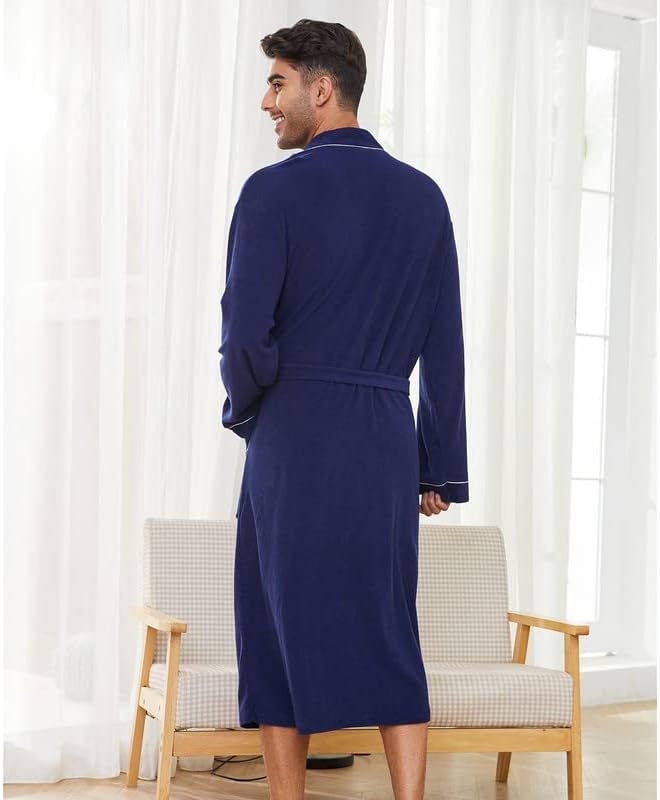U2SKIIN Mens Bathrobes 100% Cotton Terry Cloth Robe, Soft Lightweight Long Spa Bathrobe for Men