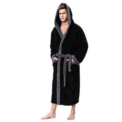 KEMUSI Hooded Herringbone Men's Soft Spa Full Lenght Bathrobe,Comfy Full Length Warm Nightdress