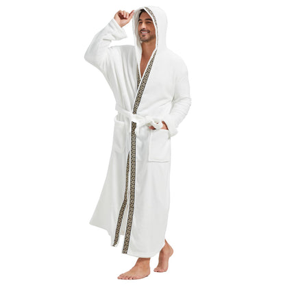 FashGudim Mens Robes Big and Tall with Hood Two-Tone Flannel Fleece Contrast Bathrobe Full Length Plush Long Robe House Coat