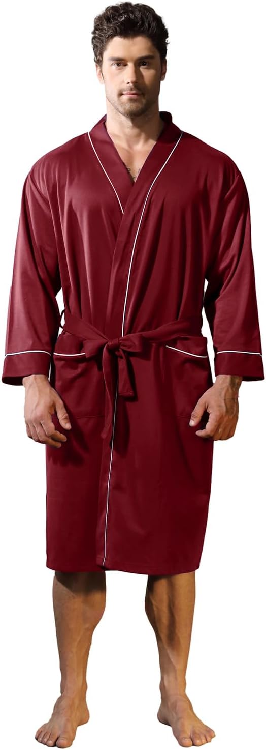 Mens Kimono Robe Lightweight Soft Bathrobe Sleepwear Loungewear with Pockets