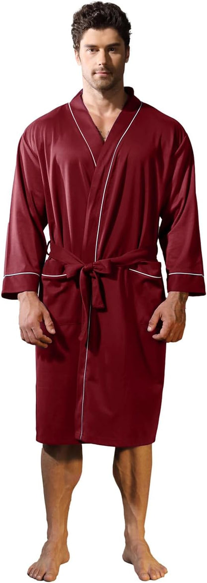 Mens Kimono Robe Lightweight Soft Bathrobe Sleepwear Loungewear with Pockets