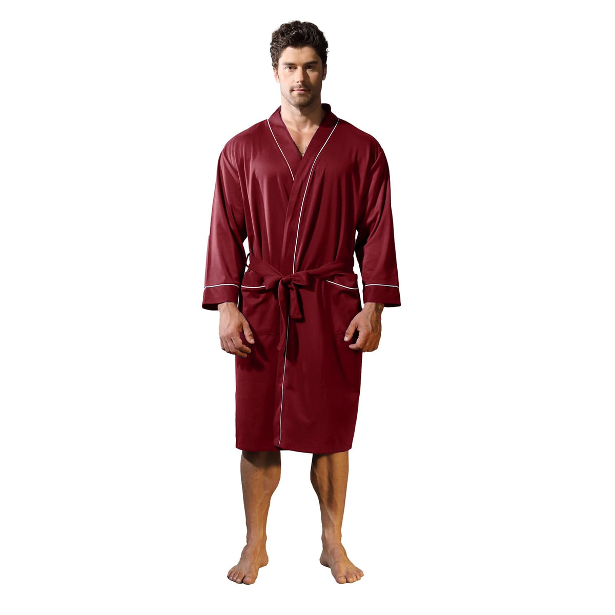 Mens Kimono Robe Lightweight Soft Bathrobe Sleepwear Loungewear with Pockets