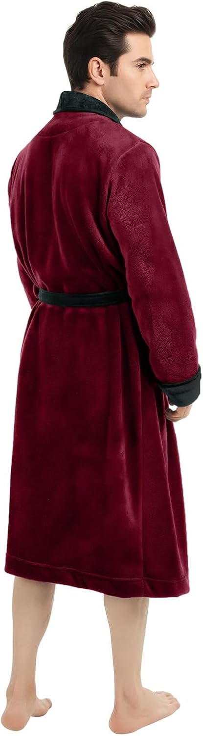 Luxury Ultra Soft Mens Robe Plush Fleece Long Bathrobe