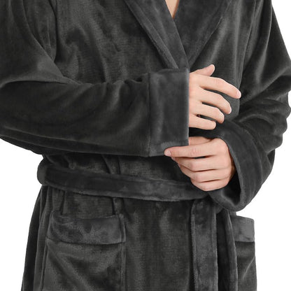 Yurhap Hooded Mens Robe, Cozy Fleece Bathrobe for Men, Plush Robe with Belt