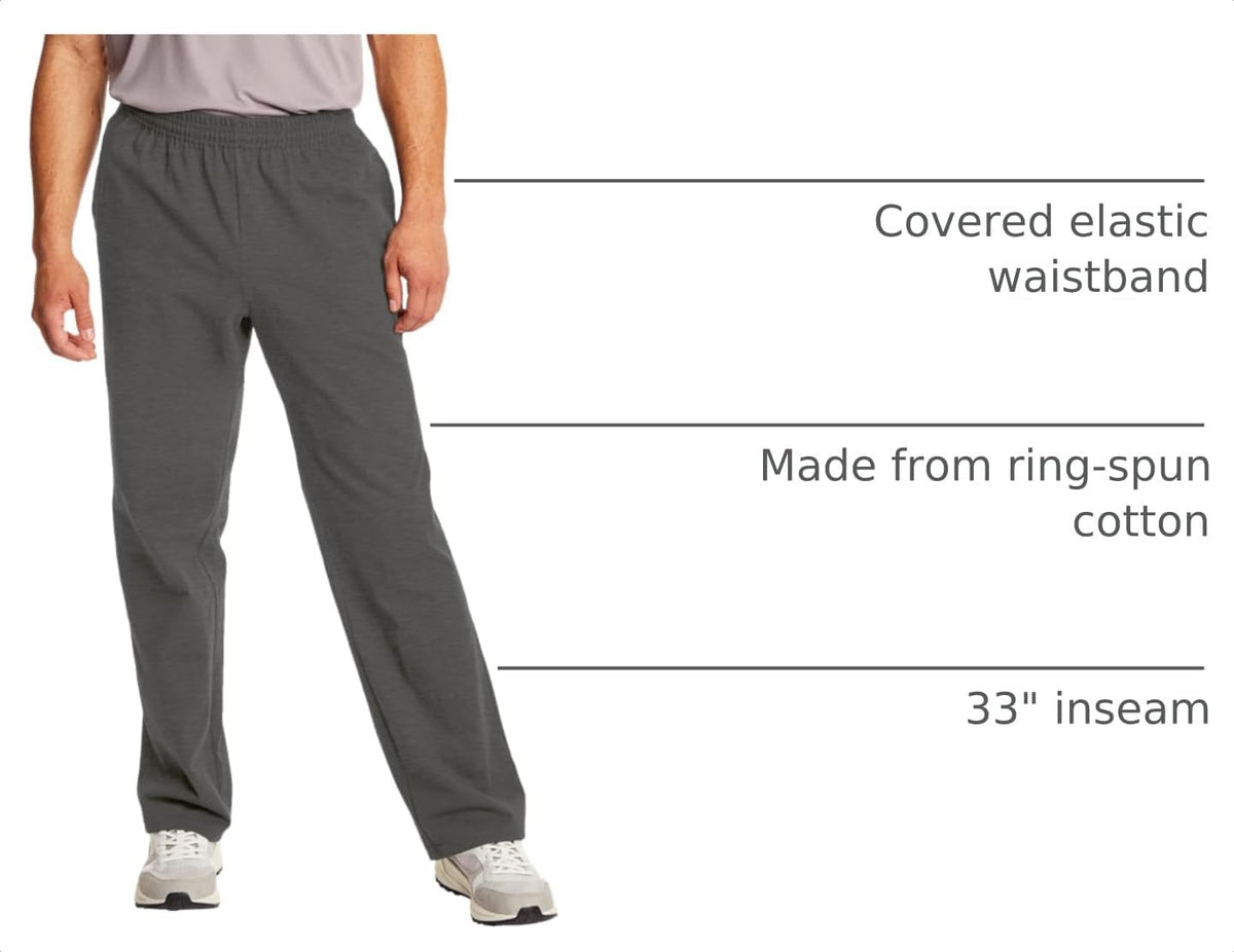 Hanes Men's Sweatpants Pack - 3-Pack - Essentials Midweight Cotton Jersey Lounge Pants - Open Bottom - Pockets - 32"