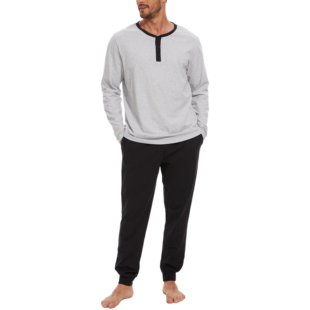 Men's 100% Cotton Henley Pajama Set 2-Piece Lounge Sleepwear