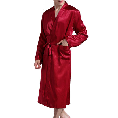 Previn Men's Satin Kimono Robe Long Spa Bathrobes Luxurious Silk Long Sleeve Loungewear