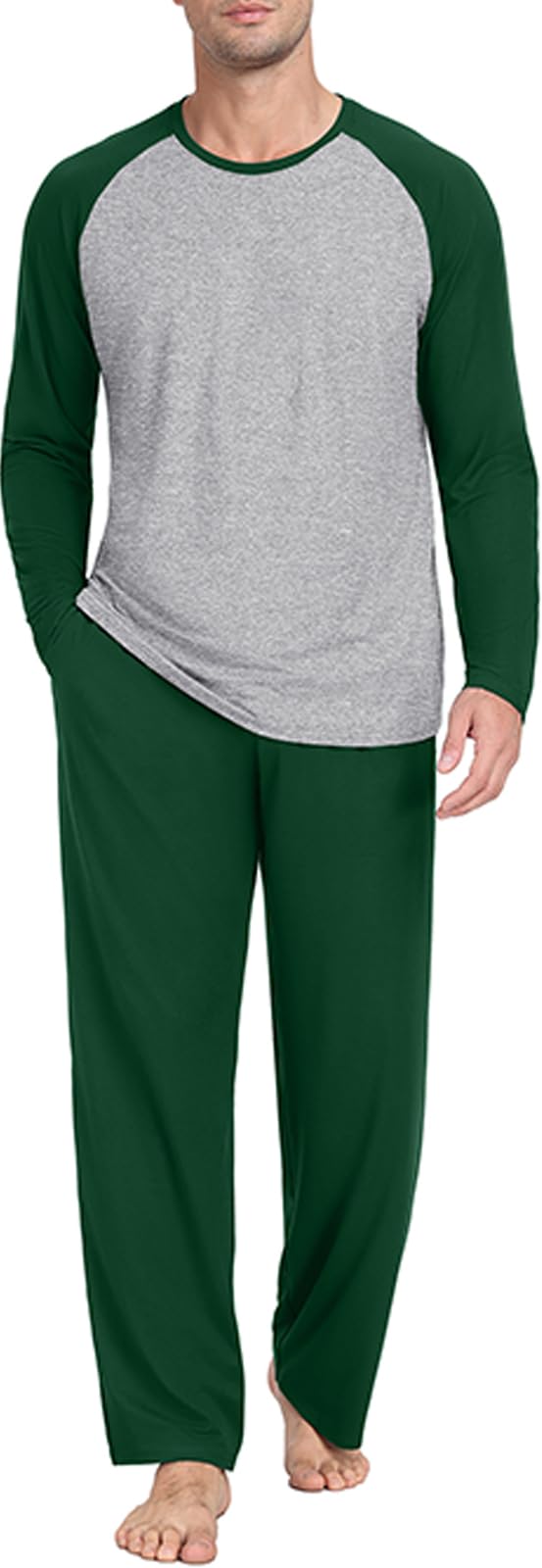 PrinStory Men's Pajama Sets Loungewear Sleepwear Pjs Lightweight Long Sleeve Shirts and Bottoms Soft Comfy Sleep Sets S-4XL