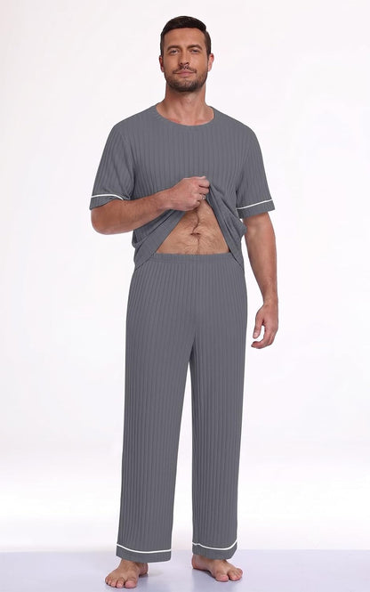 Mens Pajamas Sets Lightweight Lounge Set Soft Sleepwear Pjs S-3XL