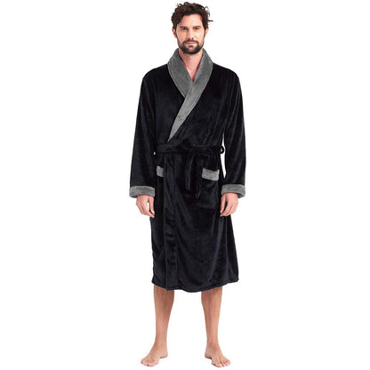 HOLOVE Mens Fleece Hooded Robe Plush Collar Shawl Bathrobe Soft Warm Long Sleeve