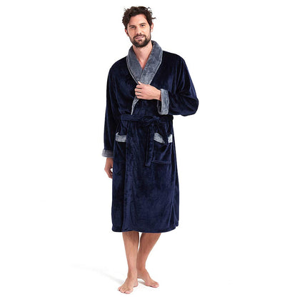 HOLOVE Mens Fleece Hooded Robe Plush Collar Shawl Bathrobe Soft Warm Long Sleeve