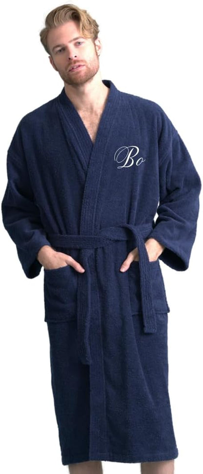 Men's Absorbent Kimono Bathrobe, 100% Turkish Cotton Terry