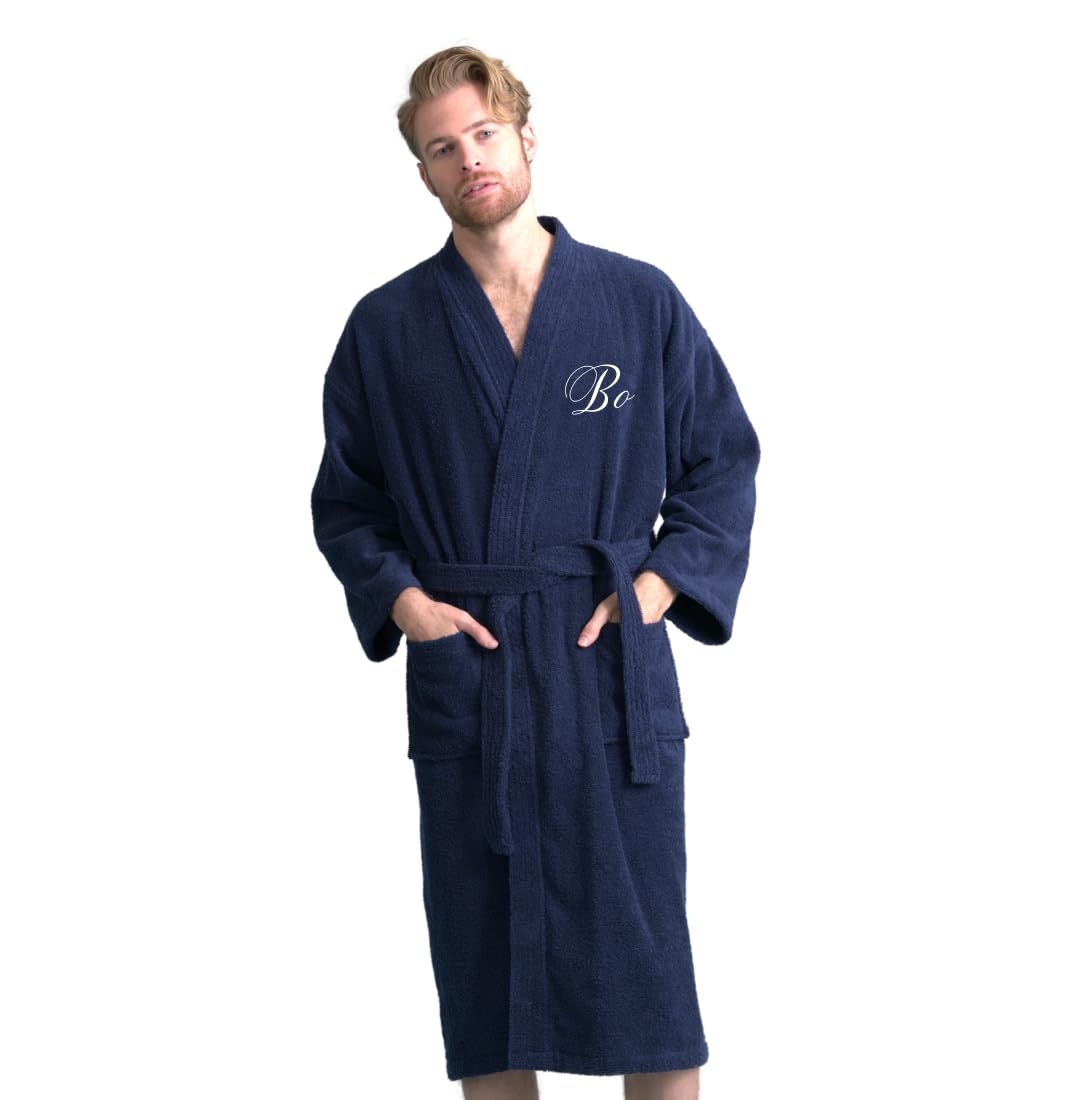 Men's Absorbent Kimono Bathrobe, 100% Turkish Cotton Terry
