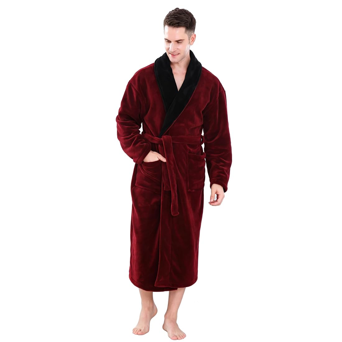 KEMUSI Hooded Herringbone Men's Soft Spa Full Lenght Bathrobe,Comfy Full Length Warm Nightdress