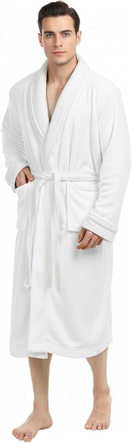 Luxury Ultra Soft Mens Robe Plush Fleece Long Bathrobe