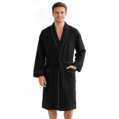 Inner Wish men's Cotton Waffle Kimono Robe, Lightweight Soft Spa Shower Bathrobe, Hotel Lounge Robes for Men