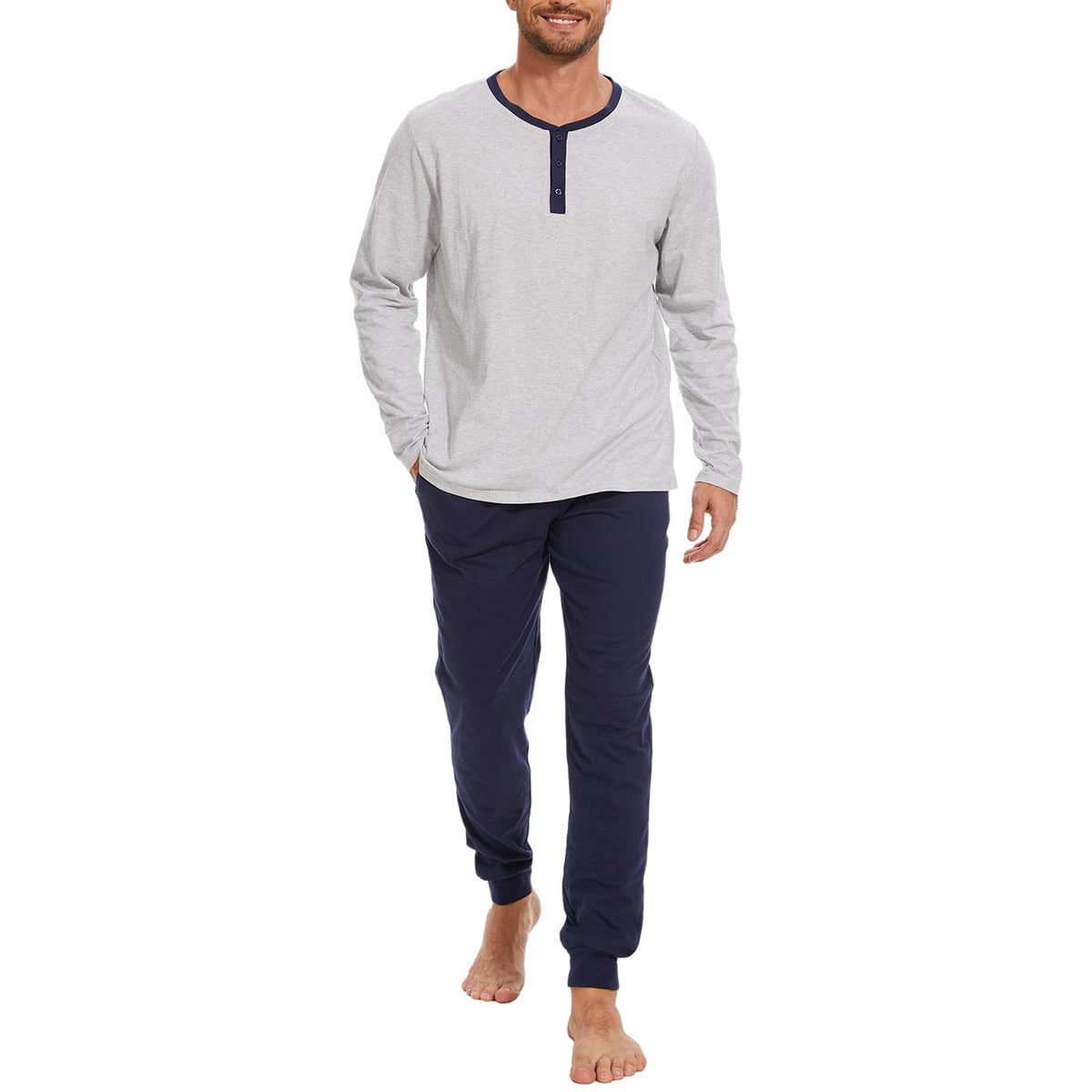 Men's 100% Cotton Henley Pajama Set 2-Piece Lounge Sleepwear