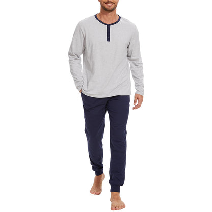 Men's 100% Cotton Henley Pajama Set 2-Piece Lounge Sleepwear