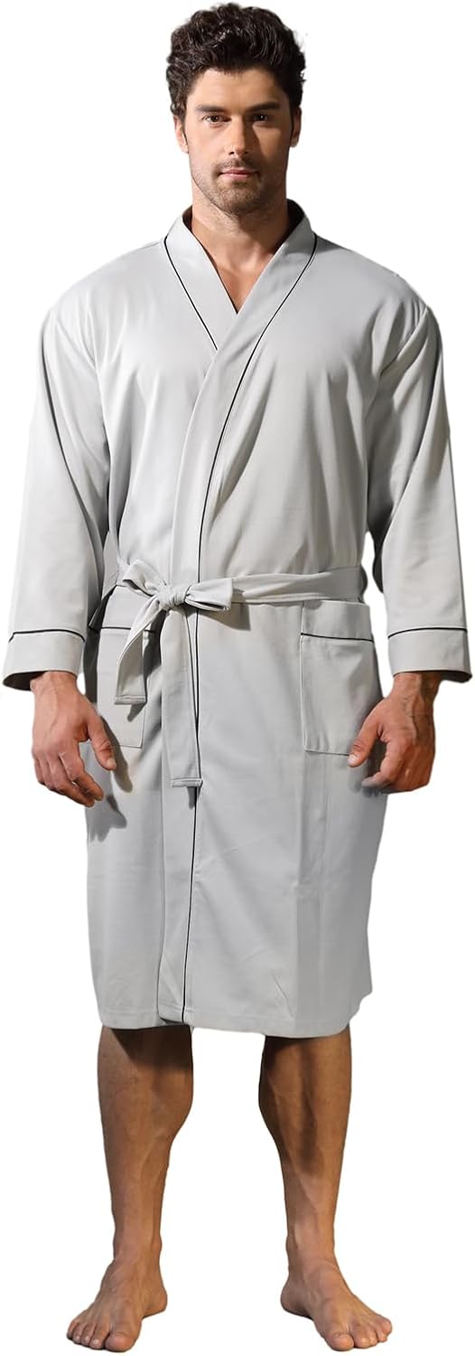 Mens Kimono Robe Lightweight Soft Bathrobe Sleepwear Loungewear with Pockets