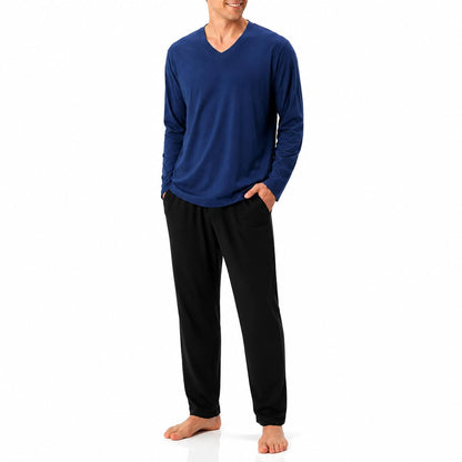 DAVID ARCHY Men's Cotton Pajama Set, Soft V-Neck Long Sleeve PJs