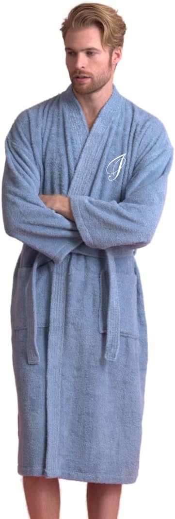 Men's Absorbent Kimono Bathrobe, 100% Turkish Cotton Terry