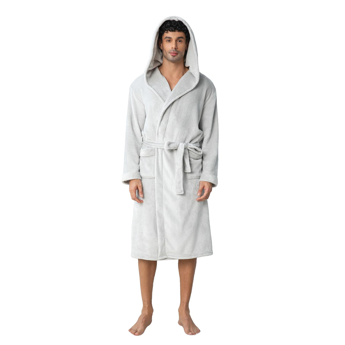 Men's Hooded Robe, Premium Plush Warm Bathrobe