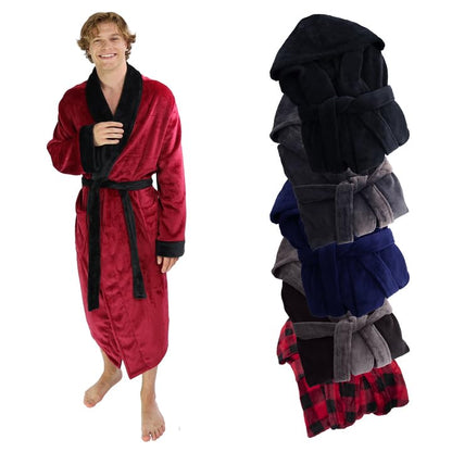Ross Michaels Mens Robe Shawl Collar Wrap Style - Mid Length Plush Fleece Bathrobe