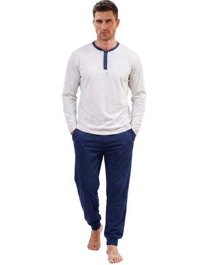 Yimoon Mens Pajama Set 100% Cotton Henley Sleepwear