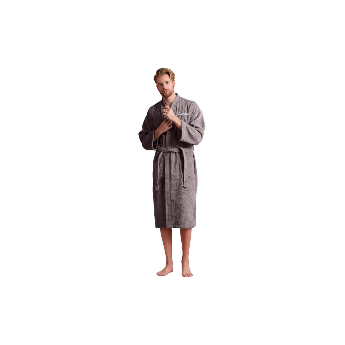 Men's Kimono Bathrobe, 100% Turkish Cotton Terry, Absorbent