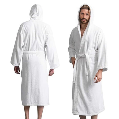 Men’s Hooded Bathrobe, 100% Cotton Terry Bathrobe, Spa Style Bath Robe, Absorbent Shower Robe, Lightweight Towel Bathrobes