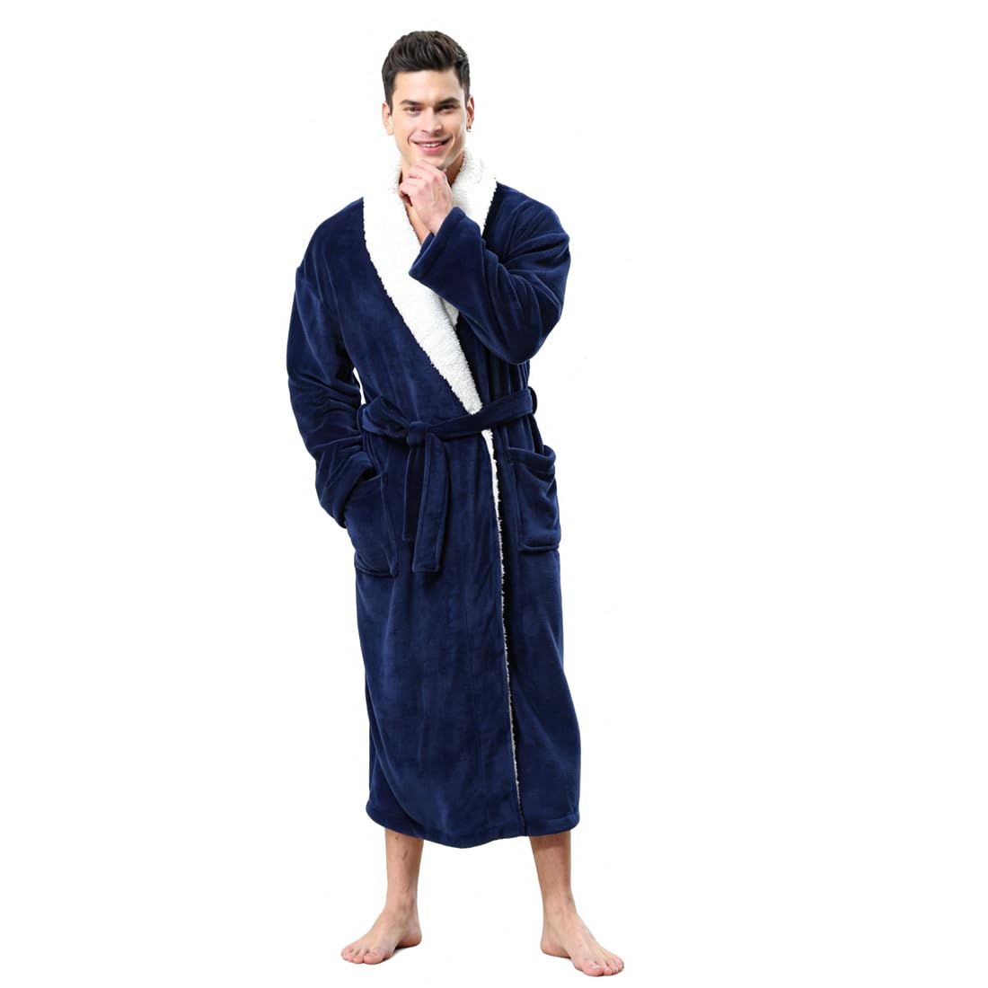 KEMUSI Hooded Herringbone Men's Soft Spa Full Lenght Bathrobe,Comfy Full Length Warm Nightdress