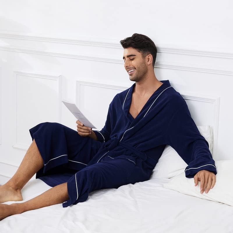 U2SKIIN Mens Bathrobes 100% Cotton Terry Cloth Robe, Soft Lightweight Long Spa Bathrobe for Men