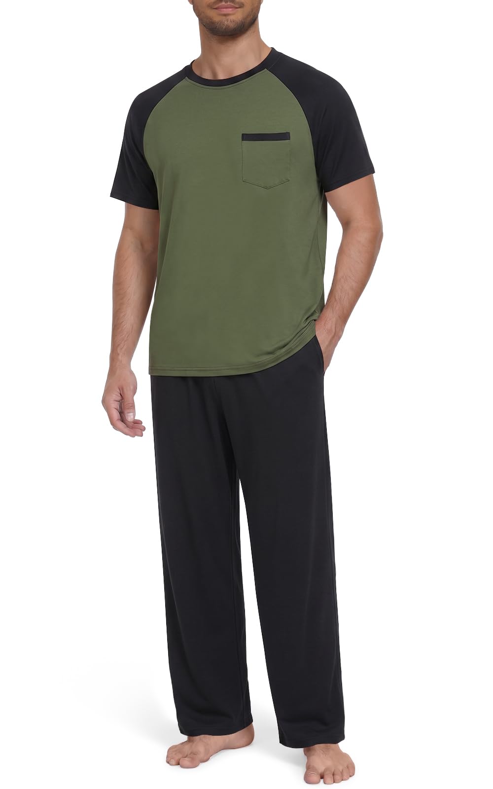 Yincro Mens Pajama Set Short Sleeve Pjs with Pocket Sleepwear Loungewear