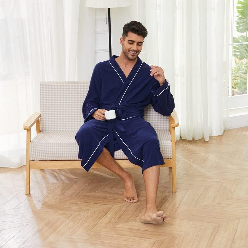 U2SKIIN Mens Bathrobes 100% Cotton Terry Cloth Robe, Soft Lightweight Long Spa Bathrobe for Men