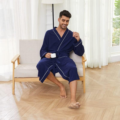 U2SKIIN Mens Bathrobes 100% Cotton Terry Cloth Robe, Soft Lightweight Long Spa Bathrobe for Men