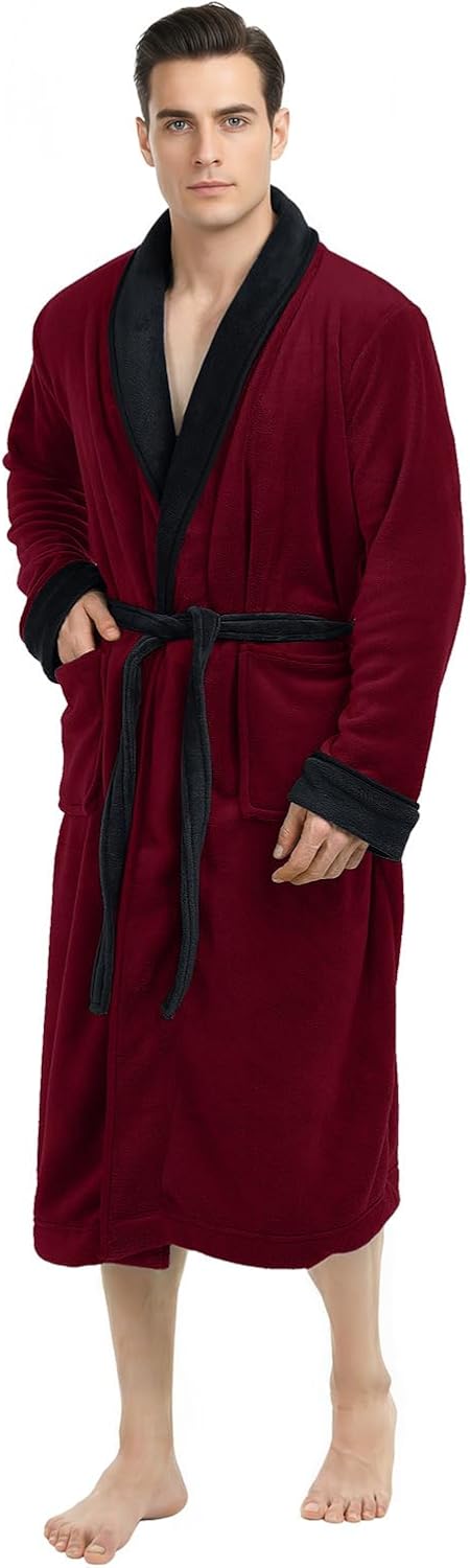 Luxury Ultra Soft Mens Robe Plush Fleece Long Bathrobe