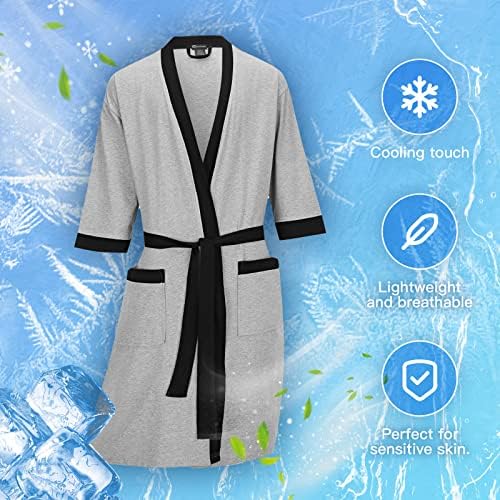 FashGudim Mens 100% Cotton Robe Lightweight Summer Bathrobe Soft Weave Kimono Bath Robe