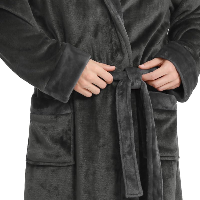 Yurhap Hooded Mens Robe, Cozy Fleece Bathrobe for Men, Plush Robe with Belt