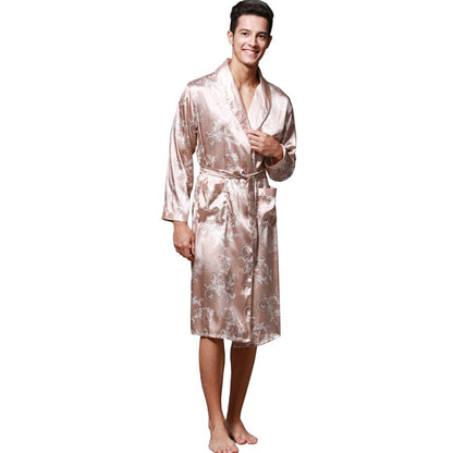 ZUEVI Men's Kimono Robe Silk Satin Long Sleeve Spa Bathrobe Lightweight Soft Silky Pajamas Robes