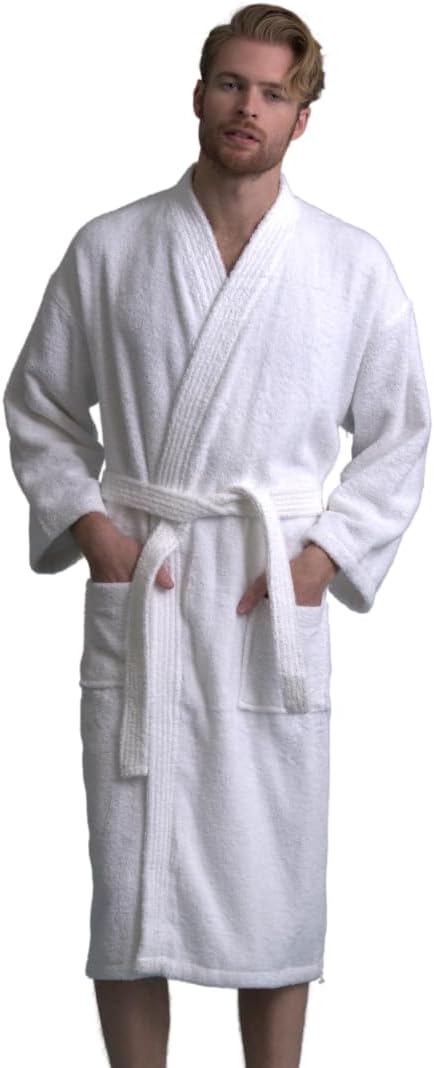 Men's Absorbent Kimono Bathrobe, 100% Turkish Cotton Terry