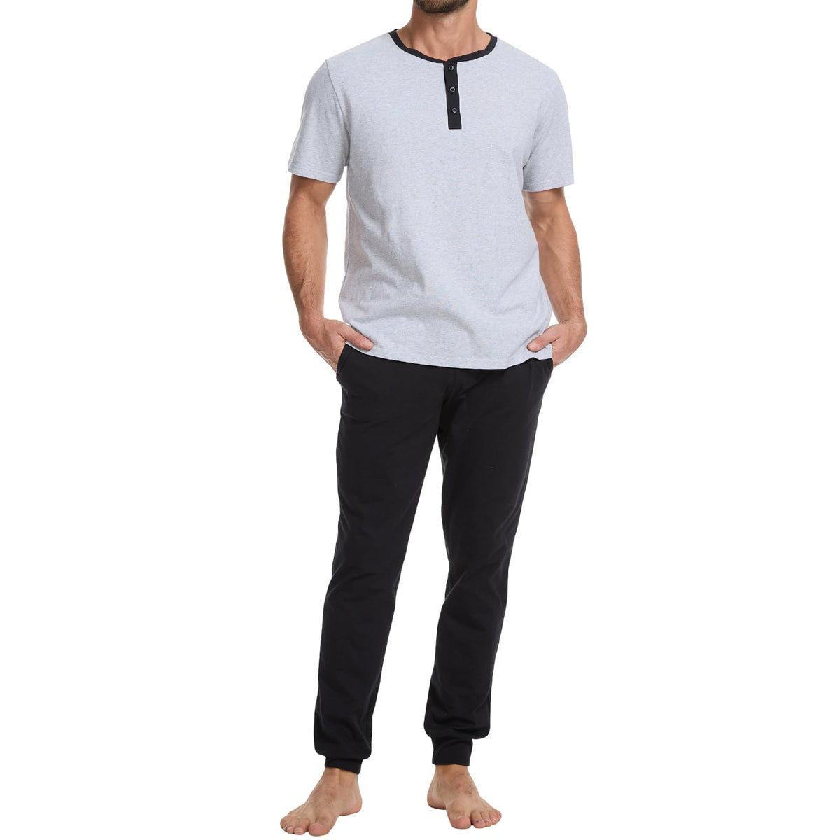 Men's 100% Cotton Henley Pajama Set 2-Piece Lounge Sleepwear