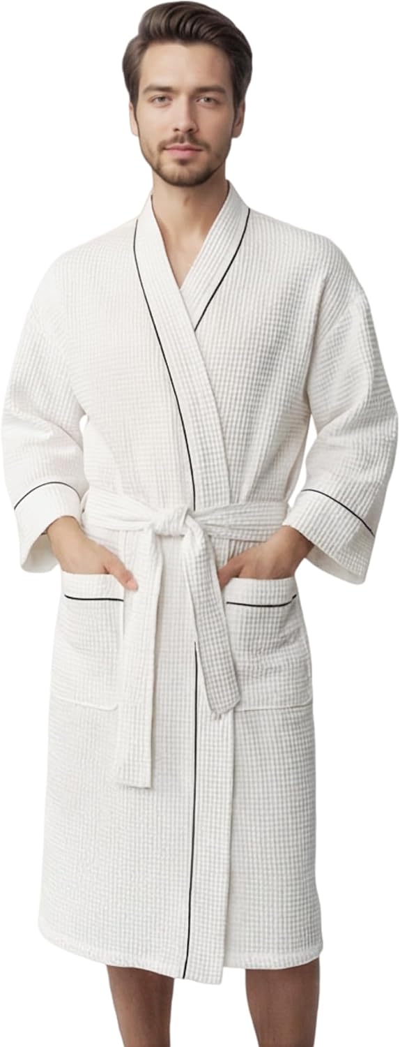Turkish Waffle Robes for Men, Men's Lightweight Cotton Bathrobe