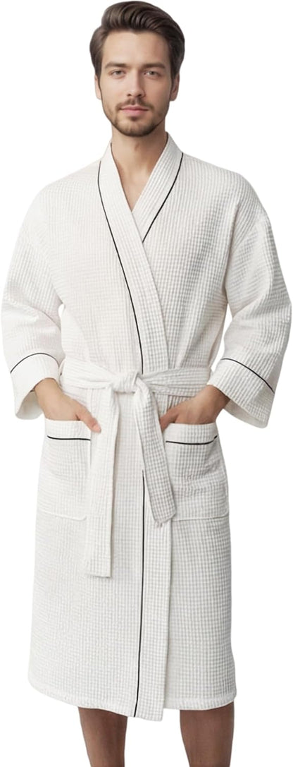 Turkish Waffle Robes for Men, Men's Lightweight Cotton Bathrobe